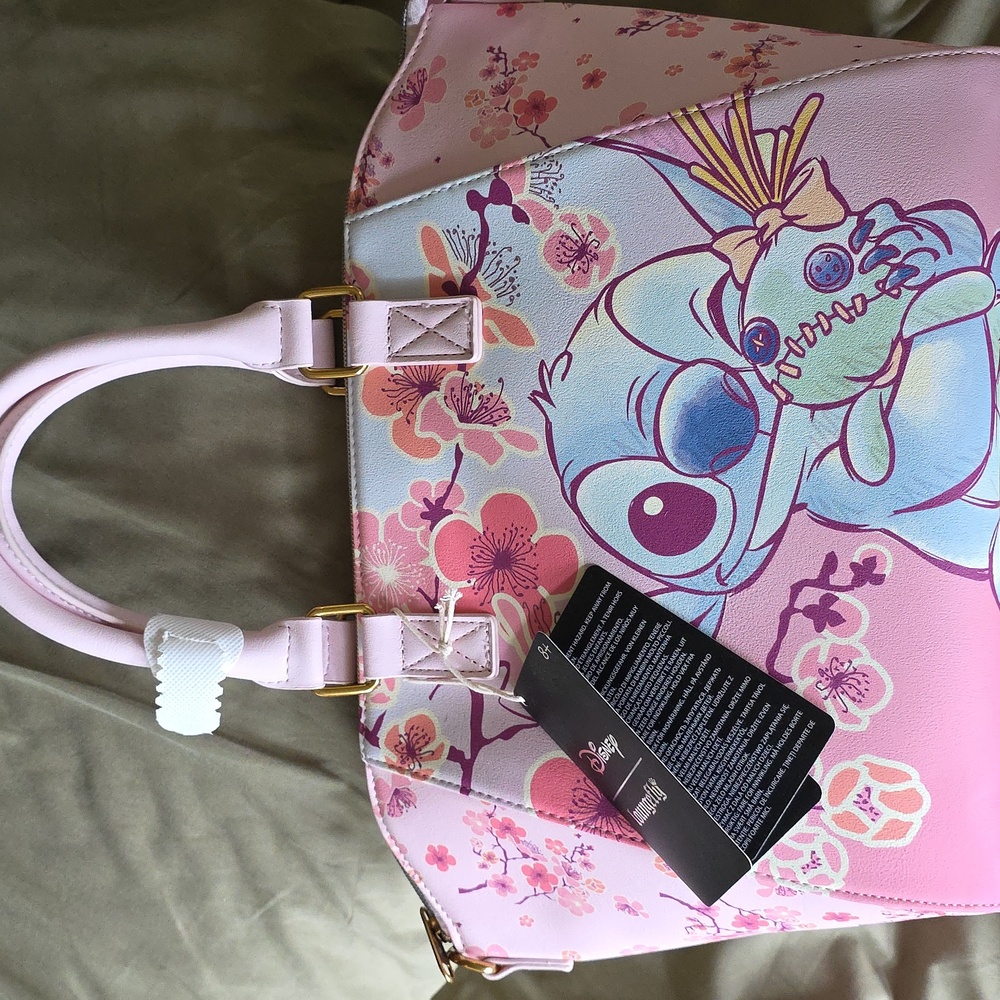 Disney Stitch and Pink Cherry Blossoms Loungefly with Crossbody Strap